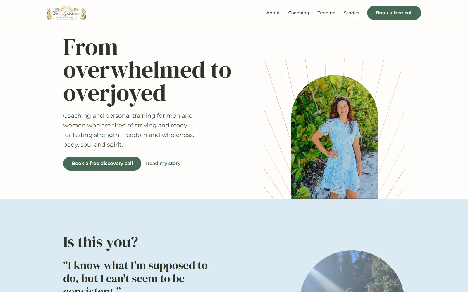 Tracy Lightburne Coaching + Fitness website homepage