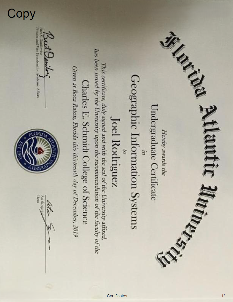 Florida Atlantic University Undergraduate Certificate in Geographic Information Systems